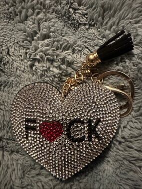 Rhinestone Heart Keychain with Red Heart Accent - Women Accessories